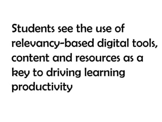 Students see the use of relevancy-based digital tools, content and resources as a key to driving learning productivity
