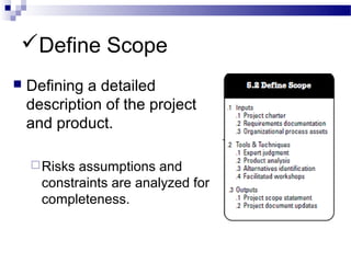 Scope Assumptions Risks Rigor Project managemenet knowledge areas | PPT