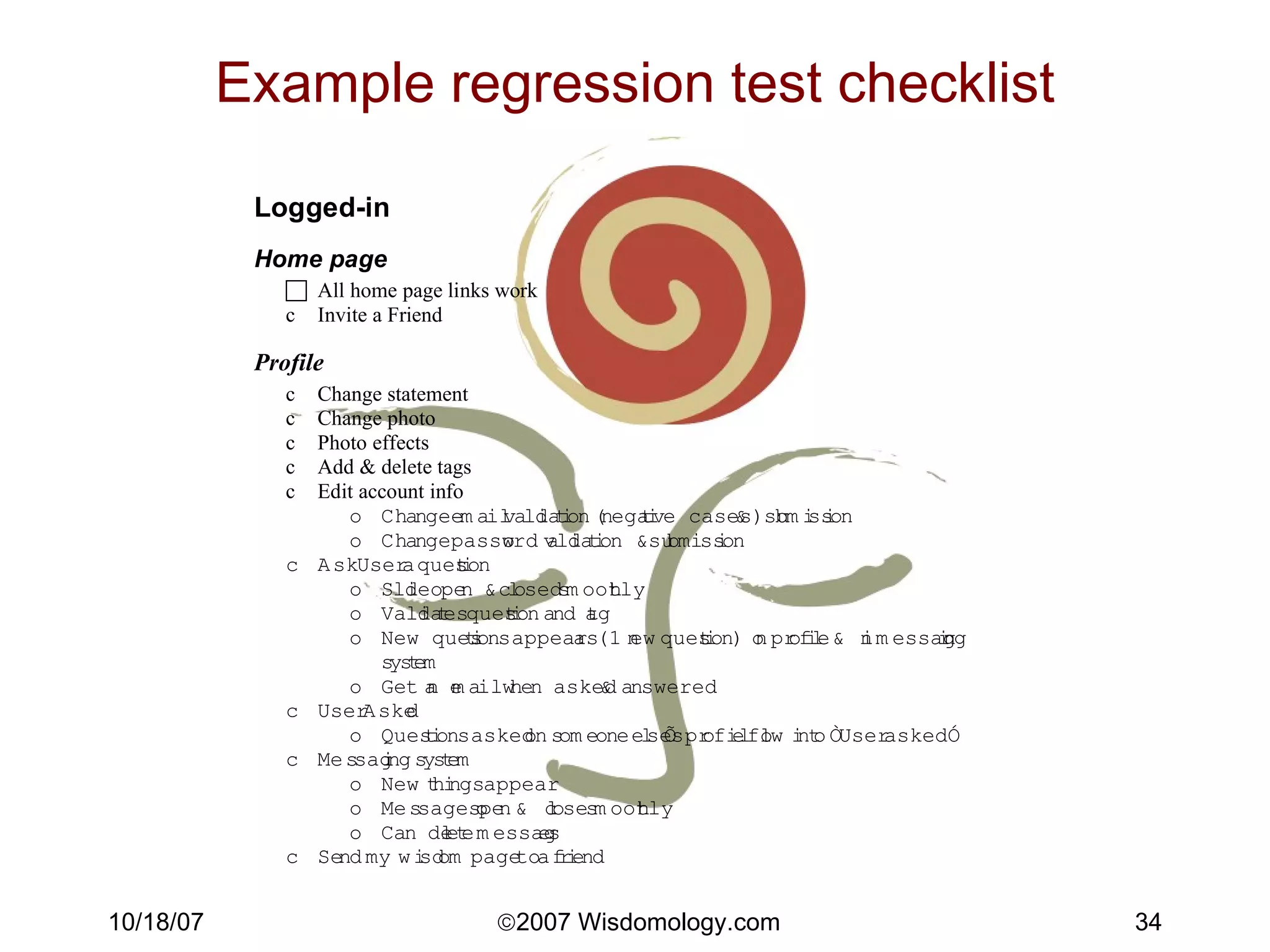 Example regression test checklist 