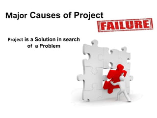 Major Causes of Project
Project is a Solution in search
of a Problem
 