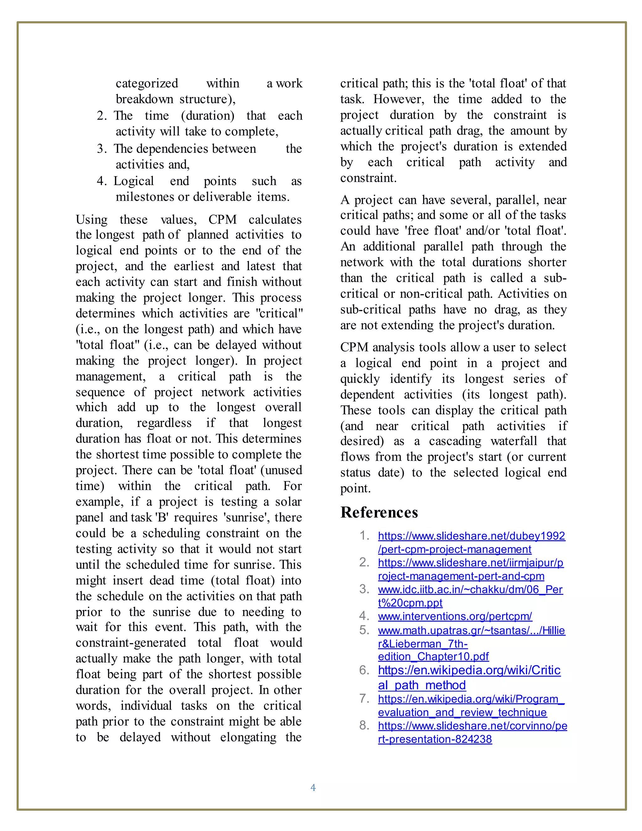 Project management : Pert and Cpm | DOCX