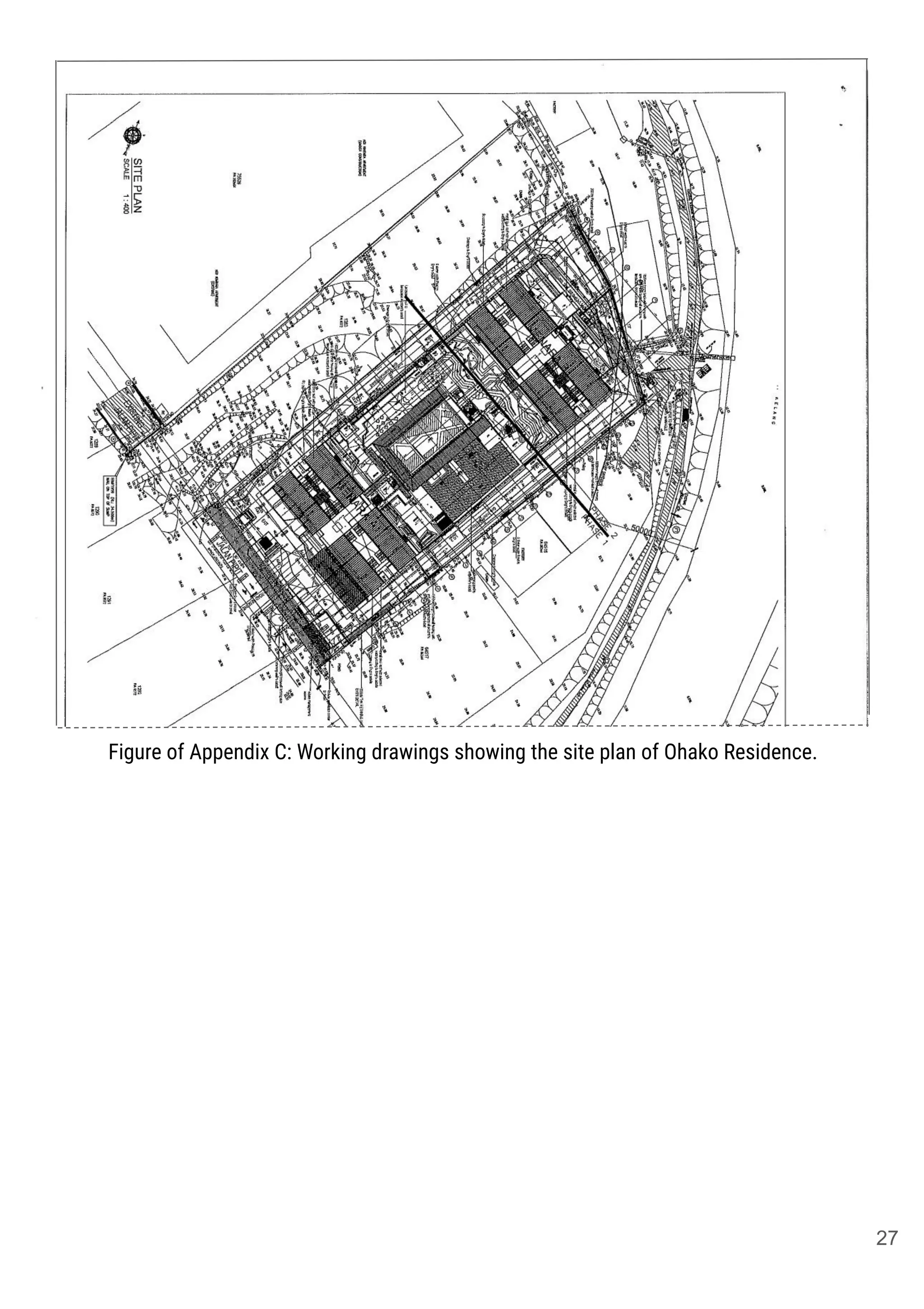 Figure of Appendix C: Working drawings showing the site plan of Ohako Residence.
27
 