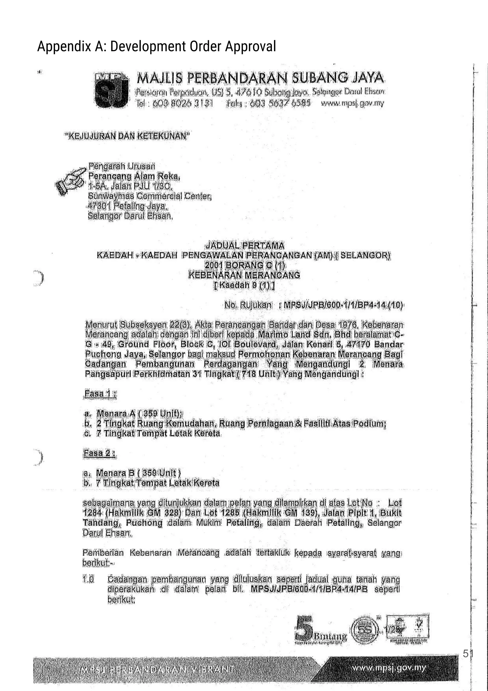 Appendix A: Development Order Approval
51
 
