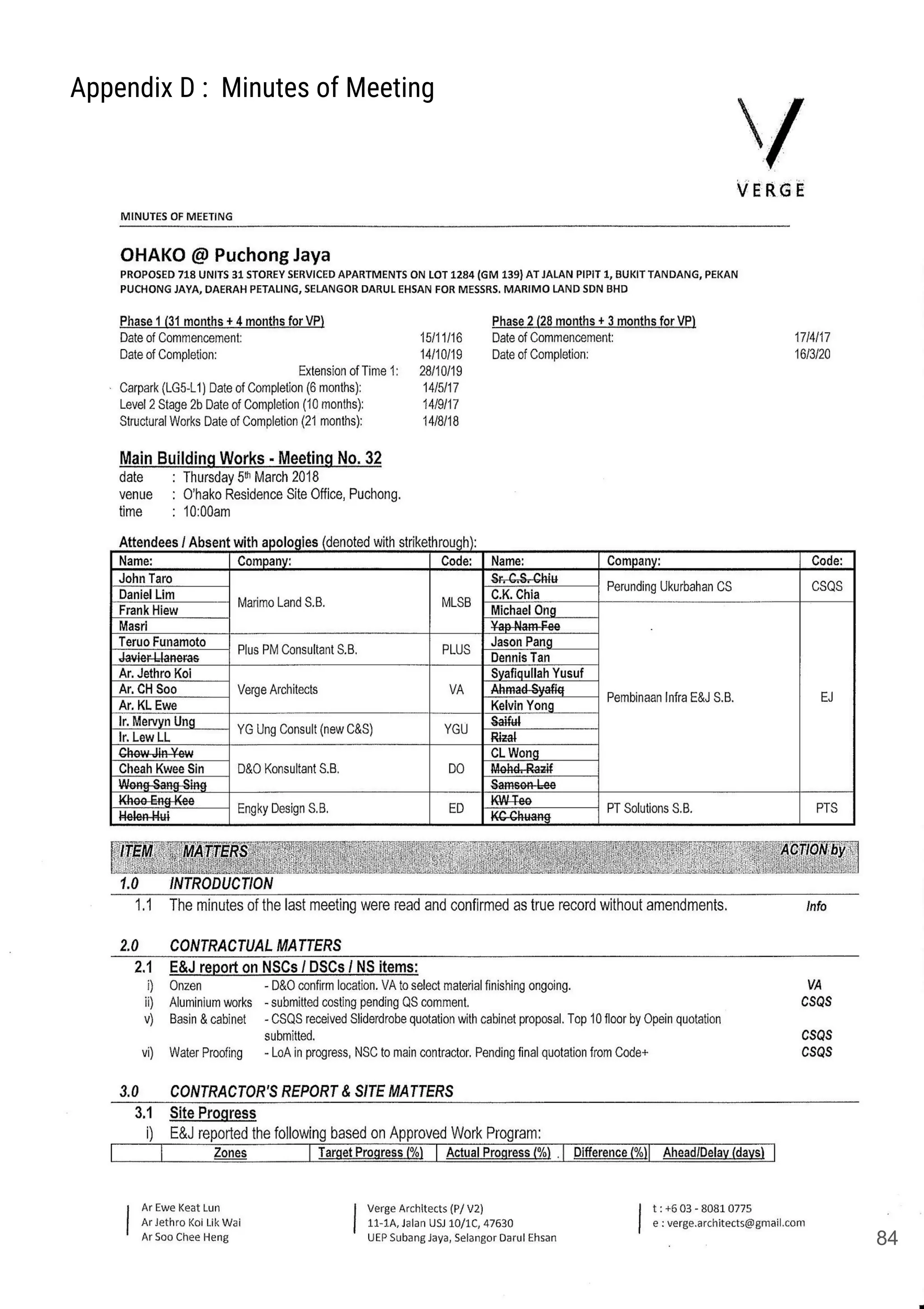 Appendix D : Minutes of Meeting
84
 
