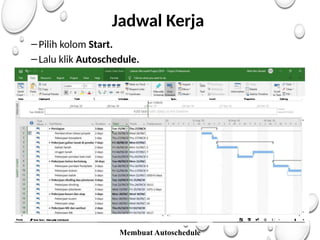 Jadwal Kerja
–Pilih kolom Start.
–Lalu klik Autoschedule.
Membuat Autoschedule
 