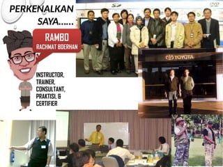 PERKENALKAN
SAYA……
INSTRUCTOR,
TRAINER,
CONSULTANT,
PRAKTISI, &
CERTIFIER
RAMBO
RACHMAT BOERHAN
 