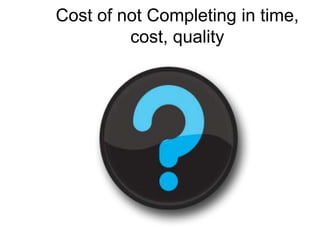 Cost of not Completing in time,
cost, quality
 
