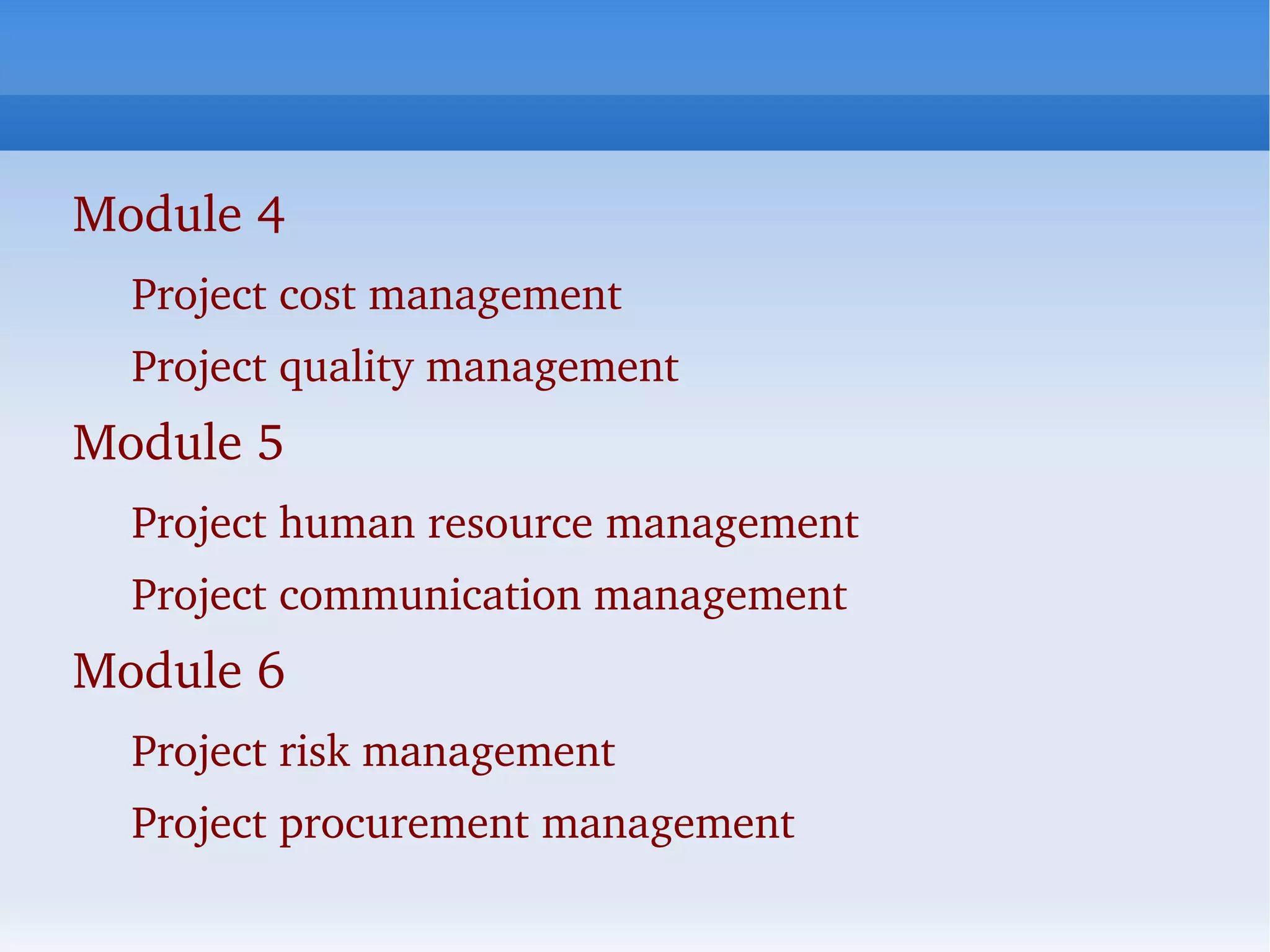 Prepares you for the qualifying exams for Project Management Professional (PMP) and Certified Associate Project Manager (CAPM) Certifications 