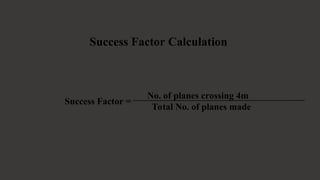 Success Factor Calculation
No. of planes crossing 4m
Total No. of planes made
Success Factor =
 