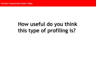 Human resources>team roles How useful do you think this type of profiling is? 