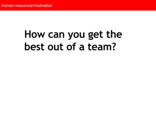 Human resources>motivation How can you get the best out of a team? 