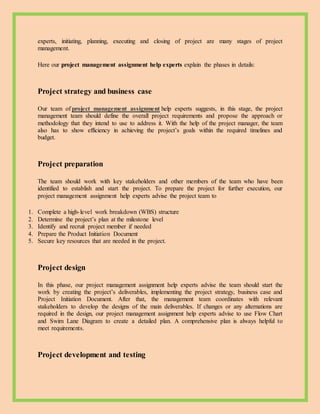 Project management assignment help | DOCX