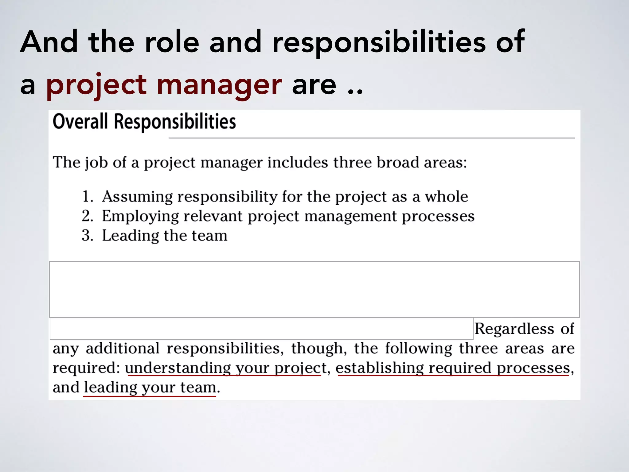 And the role and responsibilities of
a project manager are ..
 