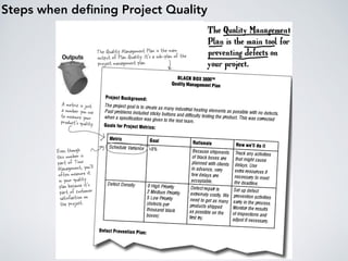 Steps when deﬁning Project Quality
 