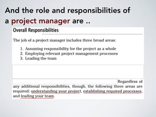 And the role and responsibilities of
a project manager are ..
 