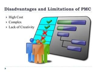 Disadvantages and Limitations of PMC
 High Cost
 Complex
 Lack of Creativity
 