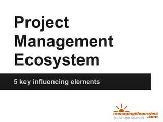 Project
Management
Ecosystem
5 key influencing elements




                             (c) All rights reserved
 