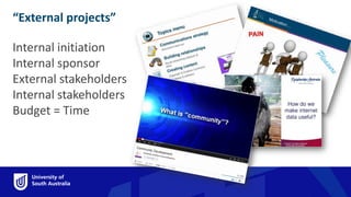 “External projects”
Internal initiation
Internal sponsor
External stakeholders
Internal stakeholders
Budget = Time
 