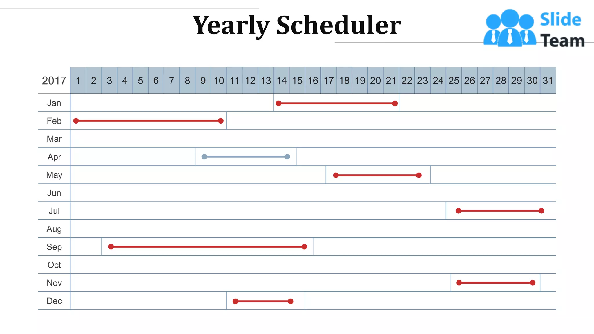 Yearly Scheduler
2017 1 2 3 4 5 6 7 8 9 10 11 12 13 14 15 16 17 18 19 20 21 22 23 24 25 26 27 28 29 30 31
Jan
Feb
Mar
Apr
May
Jun
Jul
Aug
Sep
Oct
Nov
Dec
WWW.COMPANY.COM 19
 