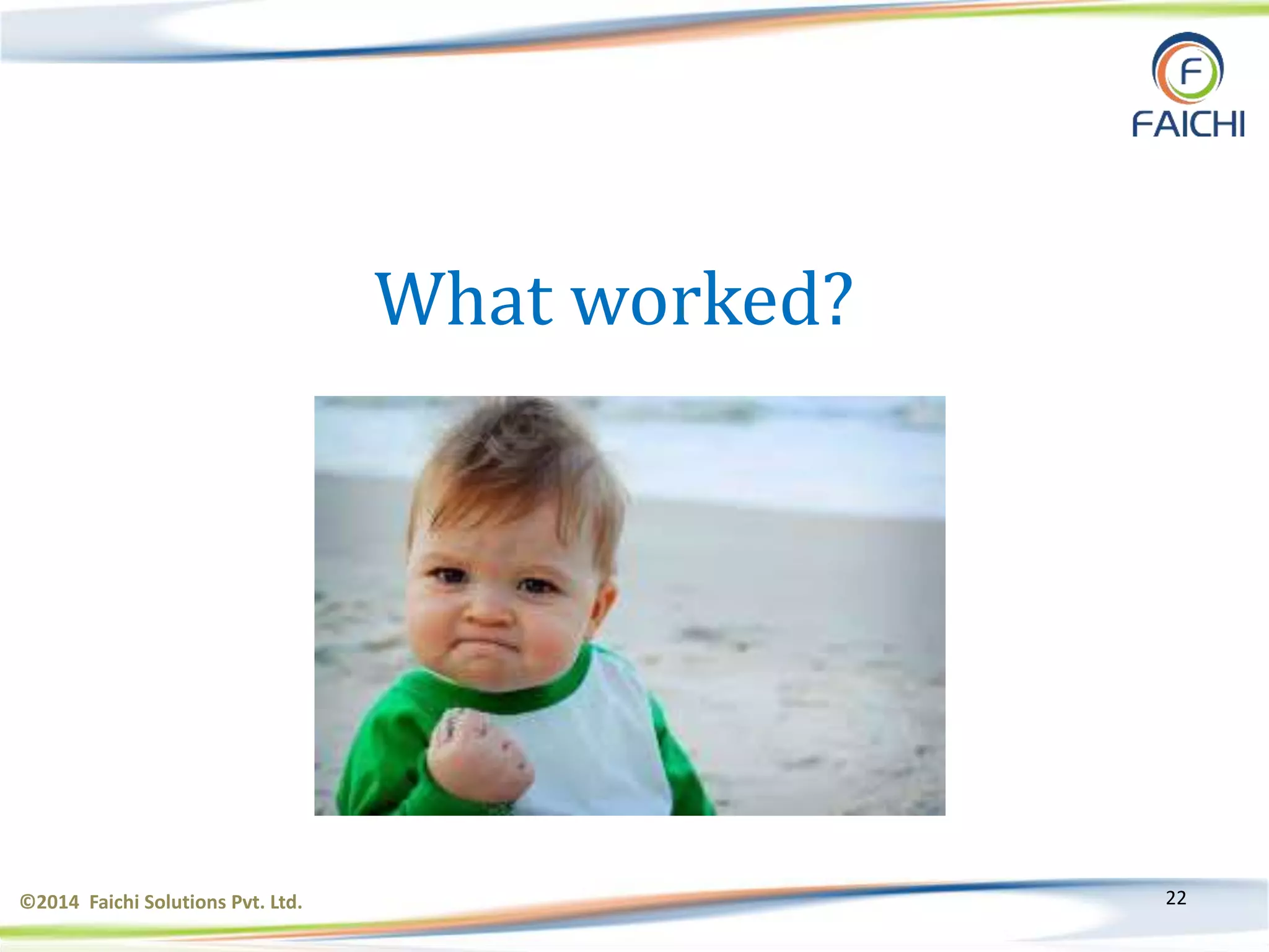 ©2014 Faichi Solutions Pvt. Ltd. 22
What worked?
 