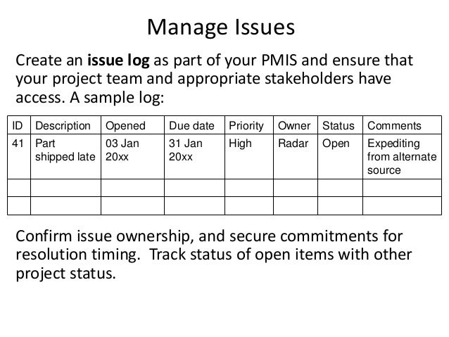 sample issues log