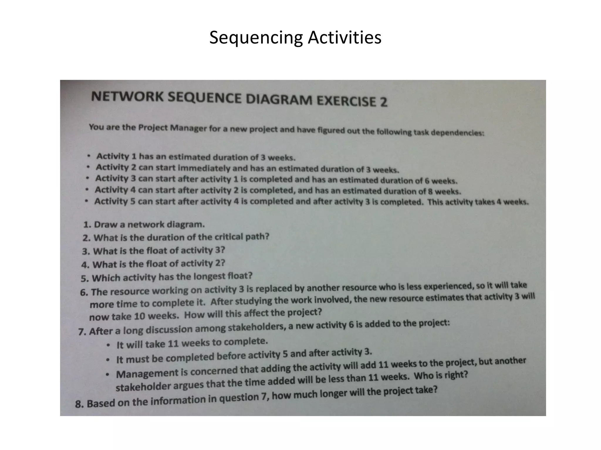 Sequencing Activities
 
