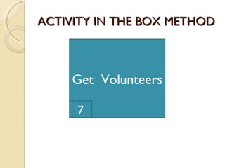 ACTIVITY IN THE BOX METHOD Get  Volunteers 7 