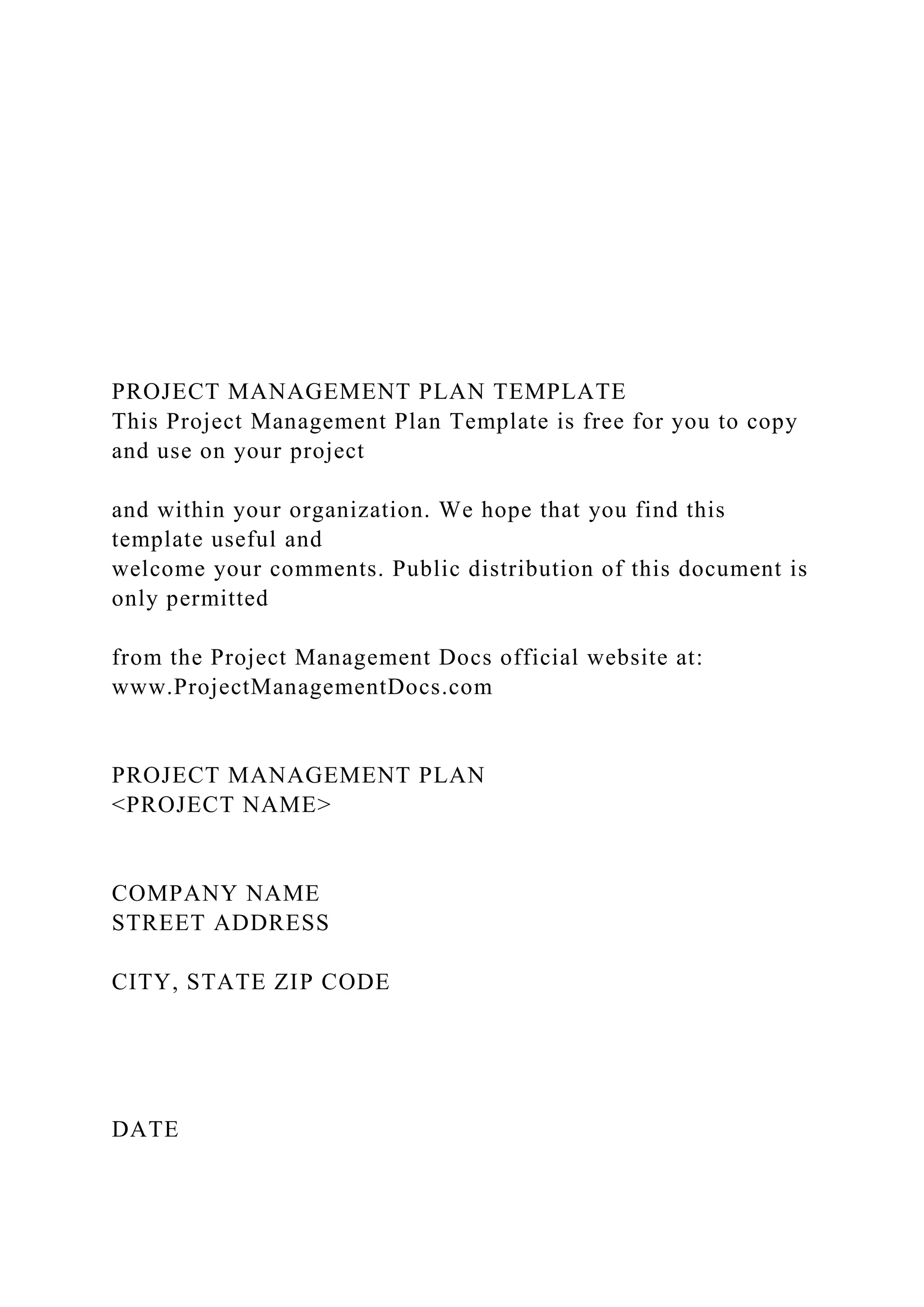 Www.projectmanagementdocs.com PROJECT MANAGEMENT PLAN TEMPLATE This Project Mana.docx
