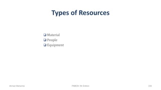 Types of Resources
 Material
 People
 Equipment
Ahmad Maharma PMBOK 5th Edition 226
 