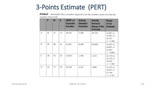 3-Points Estimate (PERT)
Ahmad Maharma PMBOK 5th Edition 244
 