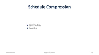 Schedule Compression
 Fast Tracking
 Crashing
Ahmad Maharma PMBOK 5th Edition 263
 