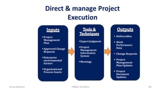 Direct & manage Project
Execution
Project
Management
Plan
Approved Change
Requests
Enterprise
environmental
Factors
Organizational
Process Assets
Expert Judgment
Project
Management
Information
System
Meetings
 Deliverables
 Work
Performance
Data
 Change Requests
 Project
Management
Plan Updates
 Project
Document
Updates
Ahmad Maharma PMBOK 5th Edition 562
 