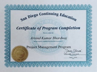Project Management Program Certificate - USA