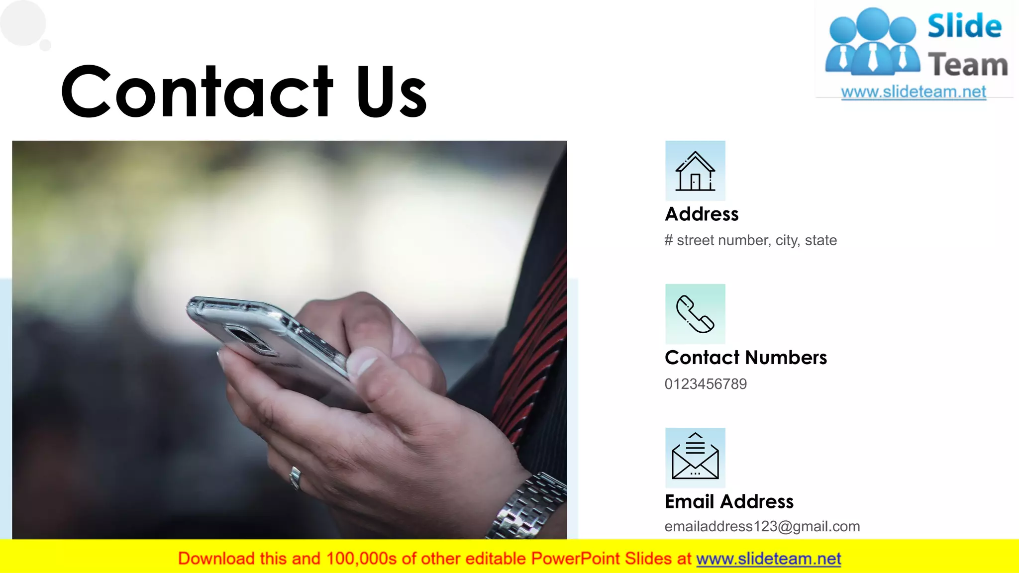 Contact Us
27
Email Address
emailaddress123@gmail.com
Contact Numbers
0123456789
Address
# street number, city, state
 