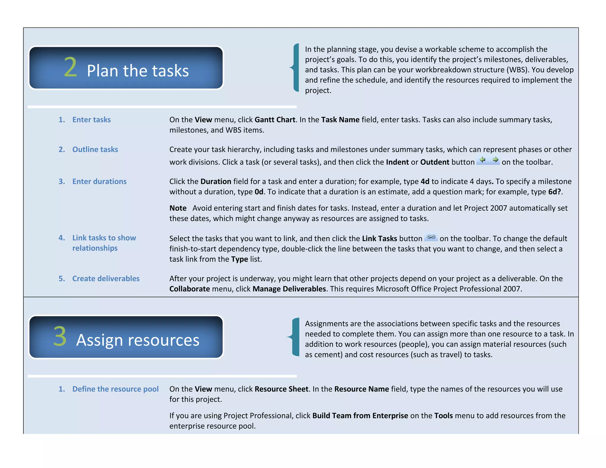 Project Management Quick Reference Guide for Microsoft Project 2007