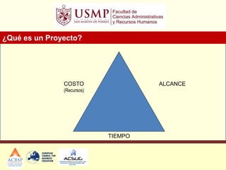 ¿Qué es un Proyecto?
COSTO
(Recursos)
ALCANCE
TIEMPO
 