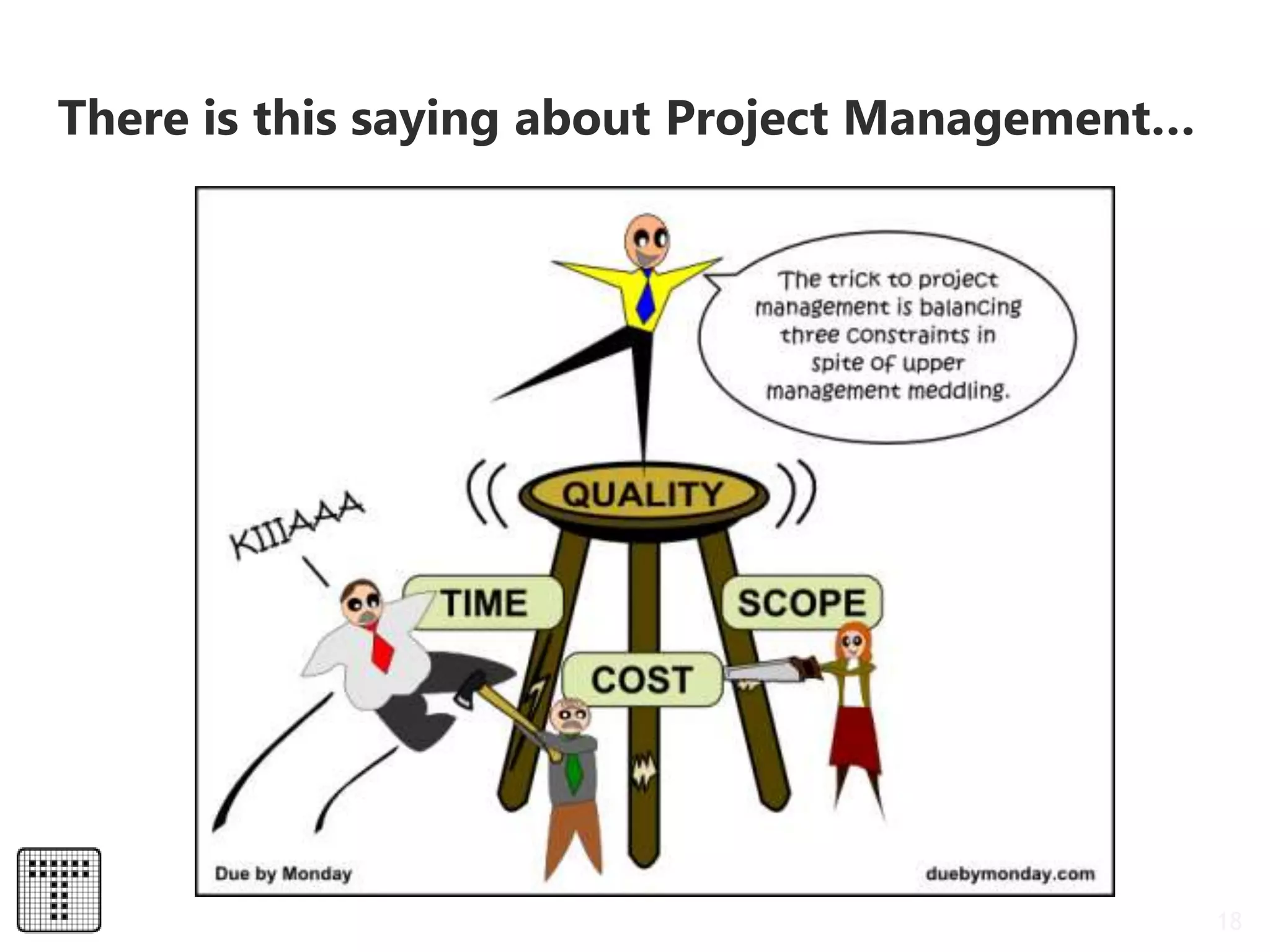 18
There is this saying about Project Management…
 