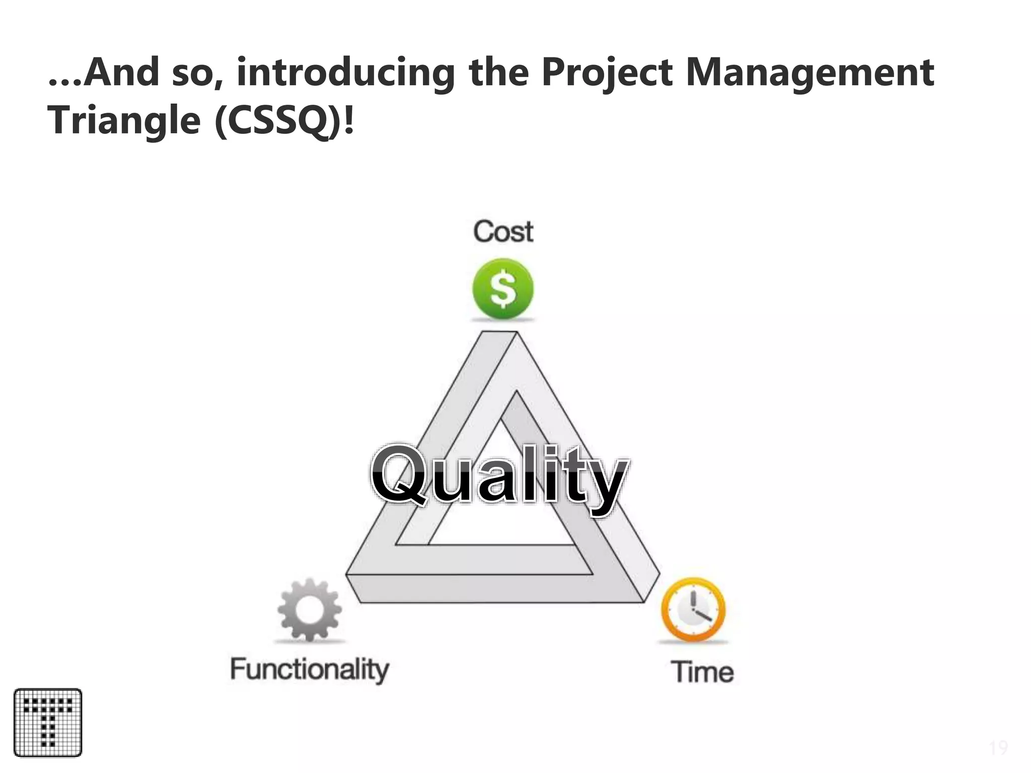 19
…And so, introducing the Project Management
Triangle (CSSQ)!
 