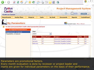 Parameters are promotional factors. Every month evaluation is done by reviewer or project leader and  marks are given for individual parameters on the basis of their performance. 