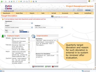 Quarterly target deviation and reason for such deviation is entered in to system by reviewer after evaluation. 
