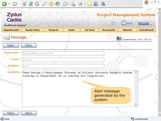 Alert message generated by the system. 