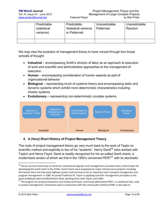 Project management theory and management of large complex projects ...