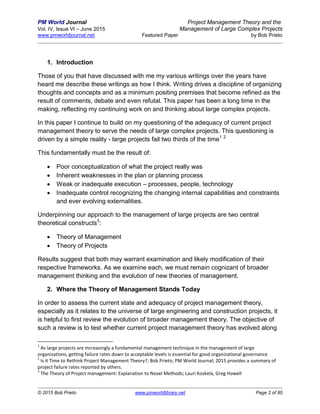 Project management theory and management of large complex projects ...