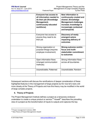 Project management theory and management of large complex projects ...