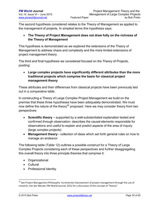 Project management theory and management of large complex projects ...