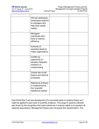 Project management theory and management of large complex projects ...