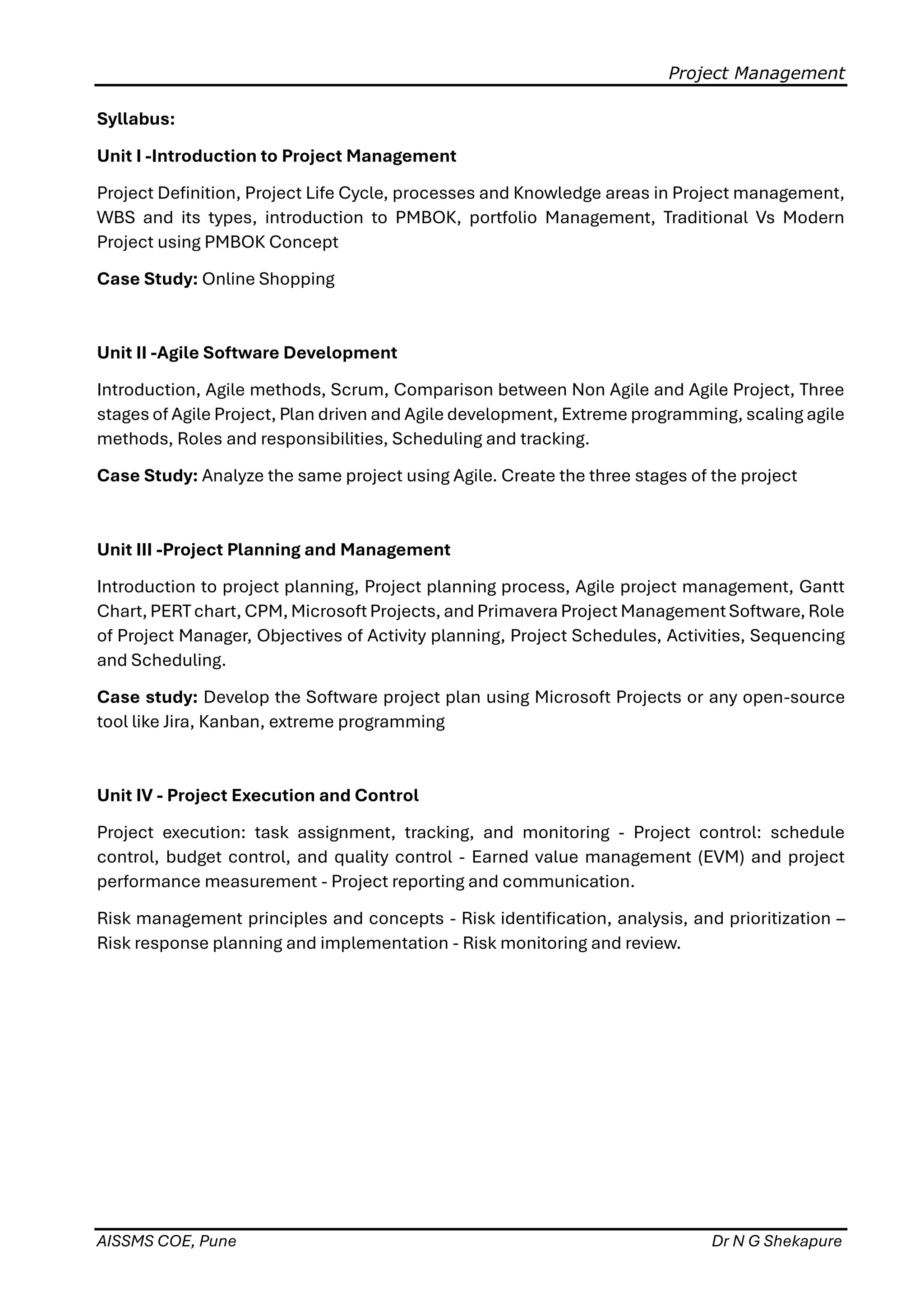 Project Management Unit I SE OE-II SPPU Pune (2024 Pattern) | PDF