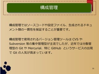 10
ɹǤϥ``ɤOե롢ɤɥ
һ؞Ԥ^뤳ȤҪǤ
ɹʹäЩ`ĩ` CVS 
Subversion ȤμйͤǤǤϷɢ
ͤ Git  Mercurialؤ GitHub Ȥ`ӥγF
 Git ˚ݤߤޤäƤޤ
ɹ혋ɹ
 