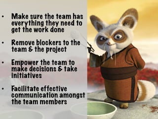 •  Build a team of
motivated
professionals
•  Set a clear goal
•  Let technical
people make
technical
decisions
•  Don’t pretend
that you can
write code better
than your team
 