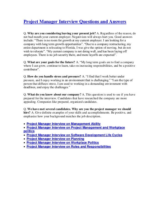 Project Manager Interview Questions And Answers Project Manager Interview Questions And Answers